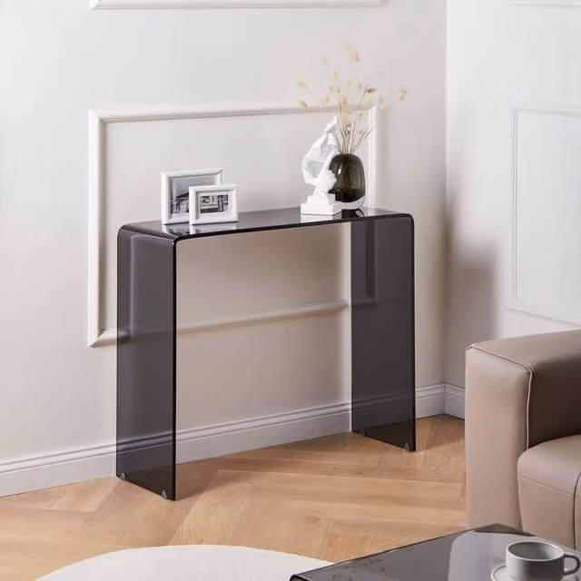 Wyld and Coco Minimalist Black Tempered Glass Console Table W: 90 cm, D: 30 cm, H: 75 cm – 1