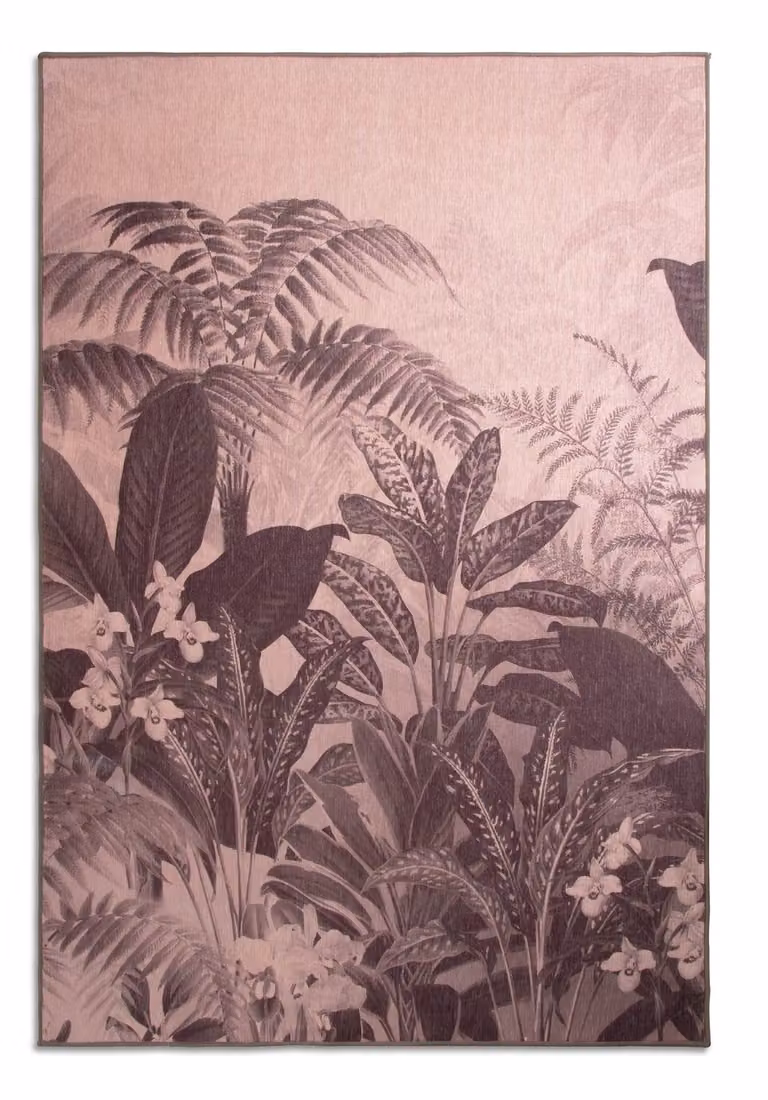 Floral Print Velvet Rug in Blush Pink, W: 160 cm, L: 230 cm