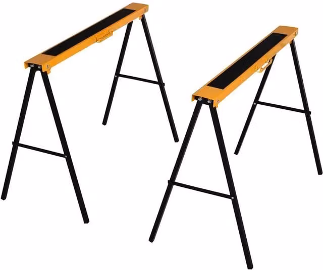 Nordara Set of 2 Black Folding Saw Horses with Steel Frame and Anti-Slip Platform Handle