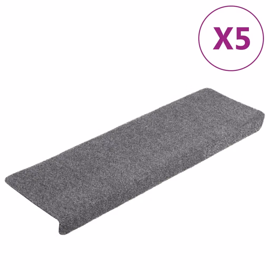 Berkfield Home Non-Slip Needle Punch Stair Mats, 5 Pack, Light Grey, W: 65 cm, D: 21 cm, H: 4 cm – 2