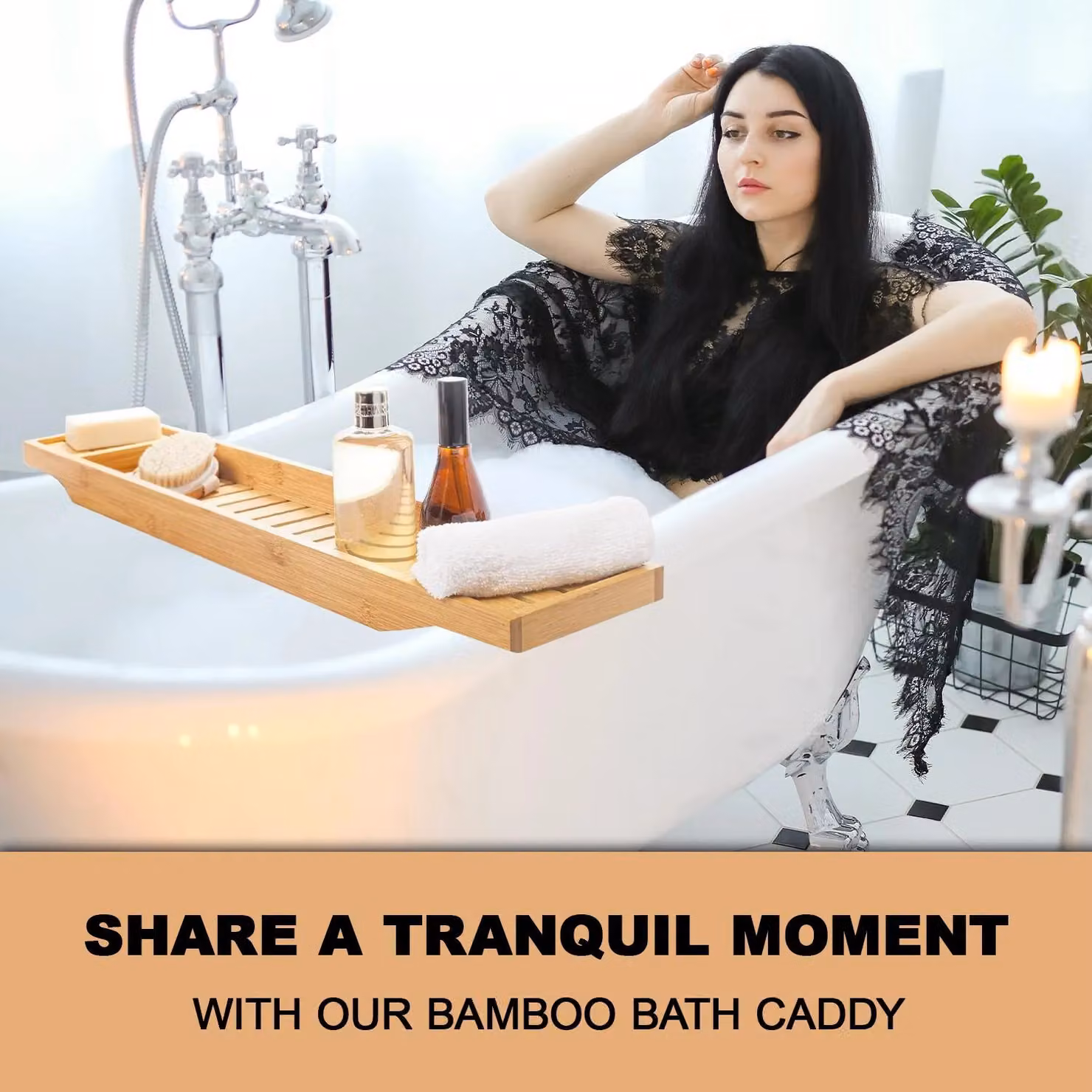 MantraRaj Bamboo Bath Caddy Tray Bridge in Natural Wood for Reading and Tablet Storage – 3