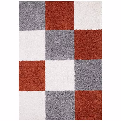 THE RUGS Modern Checked Shaggy Area Rug in Grey and Multicolour, W/D/H: 160 x 230 cm – 6