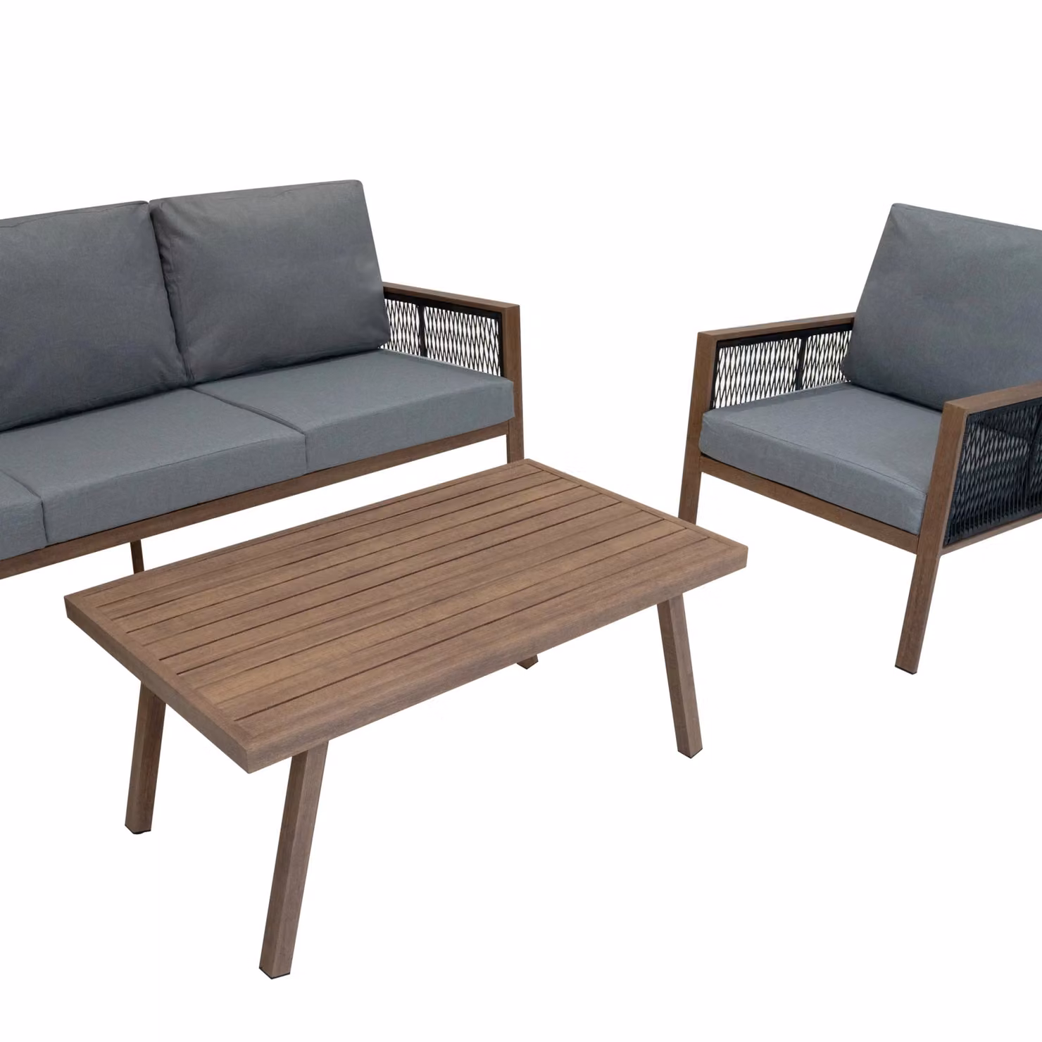 Monstershop 4 Piece Aluminium Sofa Set in Grey Wood Effect – 3