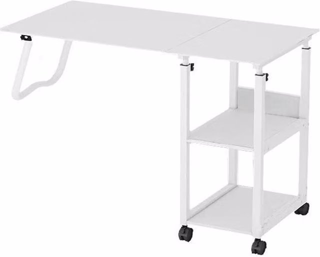 Havendro White Height Adjustable Mobile Overbed Table with Folding Top and Castors – 1
