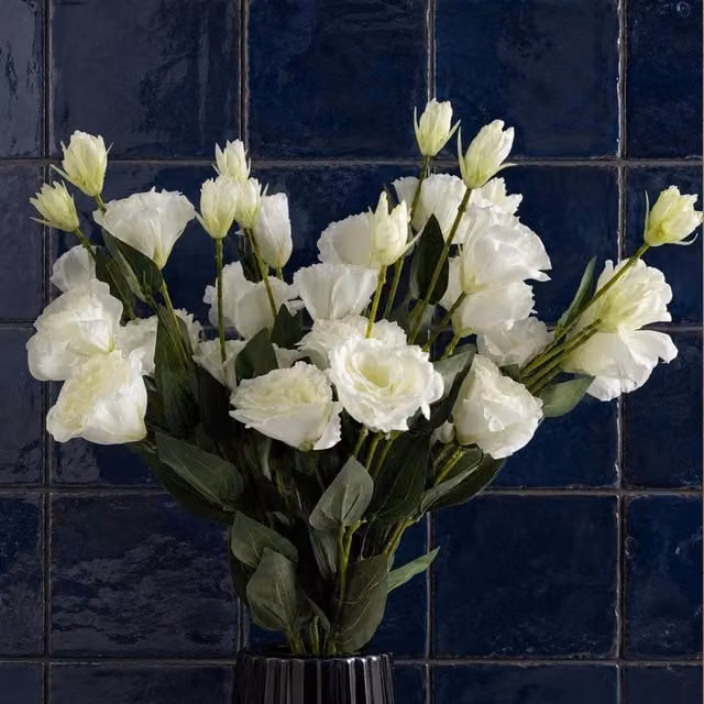 Botanik Leaf Pack of 6 White Artificial Wild Rose Stems with 36 Flowers, Height: 80 cm