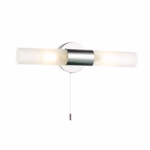 Happy Homewares Modern Polished Chrome IP44 Rated Bathroom Wall Light Fitting with White Glass Cylinder Shades, W/D/H: 32 x 10 x 8 cm