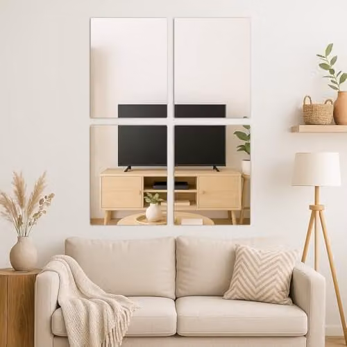 Harbour Housewares Pack of 4 Self Adhesive Rectangular Glass Wall Mirror Tiles in Silver, W/H: 30 x 40 cm – 1
