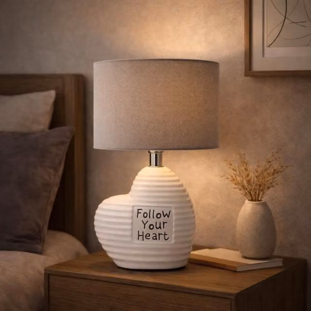 Pagazzi Willow Ceramic Table Lamp with Grey Fabric Shade and White Base – 1