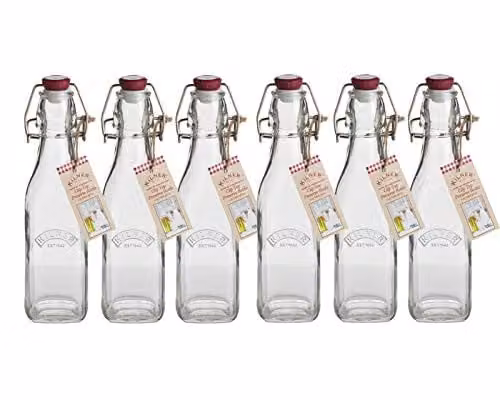 Kilner Transparent Glass Flip Top Preserve Storage Bottles with Clip Closure, 0.25 l, Pack of 6
