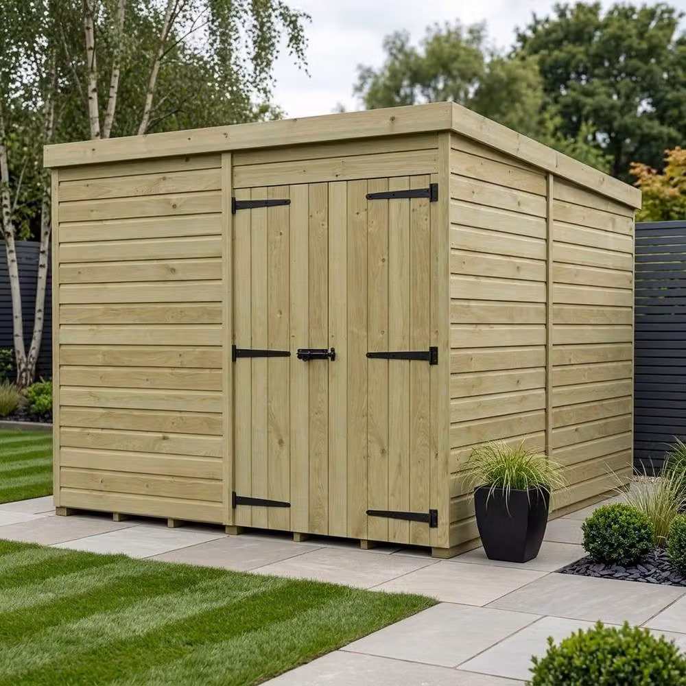 Buttercup Farm Brown Timber Pent Garden Shed with Double Doors – 2