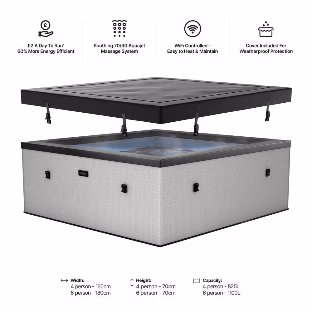 Wave Spas Wave Garda 4-Person Foam Hot Tub with Integrated Heater and 70 Jets in Light Grey – 3