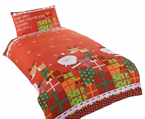 Rapport Home Christmas Letter to Santa Kids Duvet Cover and Pillowcase Bedding Set, Red, W: 150 cm, D: 120 cm