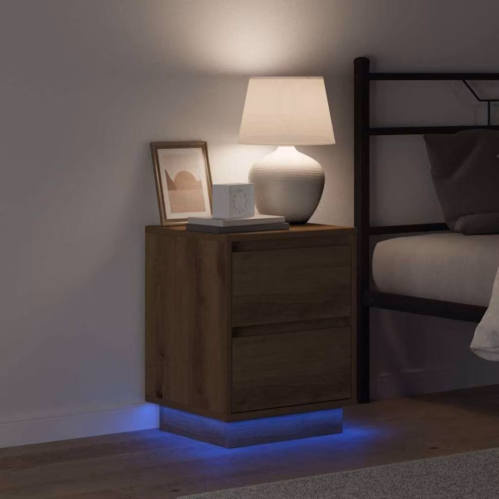 Berkfield Home Bedside Cabinet in Artisan Oak with Integrated LED Lights and Soft Close Drawers, W/D/H: 39 x 34.5 x 50 cm – 3
