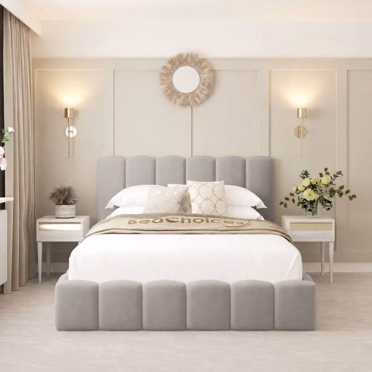 Bed Choices Madison Upholstered King Size Bed Frame with Silver Metal Ottoman Gas Lift Base, W/D/H: 180 x 200 cm