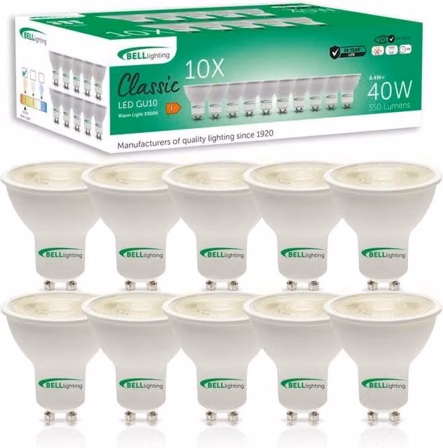 BELL Lighting GU10 LED Reflector Bulbs, Warm White 3000K, 4.4W, 350lm, Pack of 10 – 1