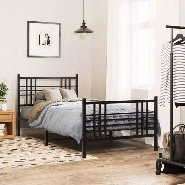 Berkfield Home Metal Bed Frame with Footboard, Black, W/D/H: 90 x 190 cm – 1