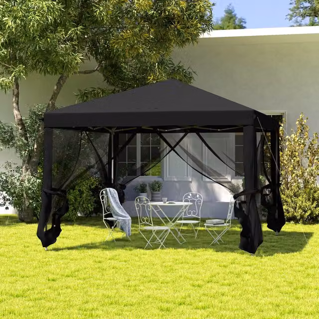 Outsunny Black Pop Up Garden Gazebo Tent with Mesh Sidewalls, W 300 cm x D 300 cm