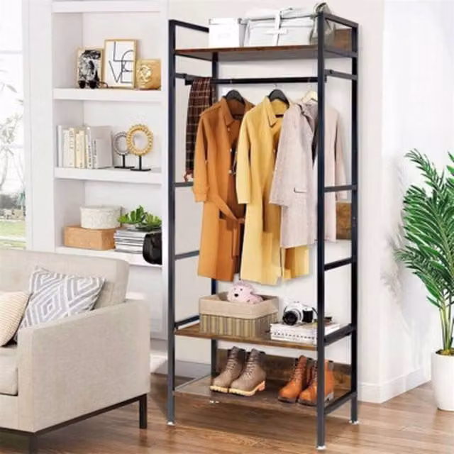 NESTLUNE Rustic Wood and Metal Clothes Hanging Rail in Brown, W: 100 cm, D: 15 cm, H: 50 cm