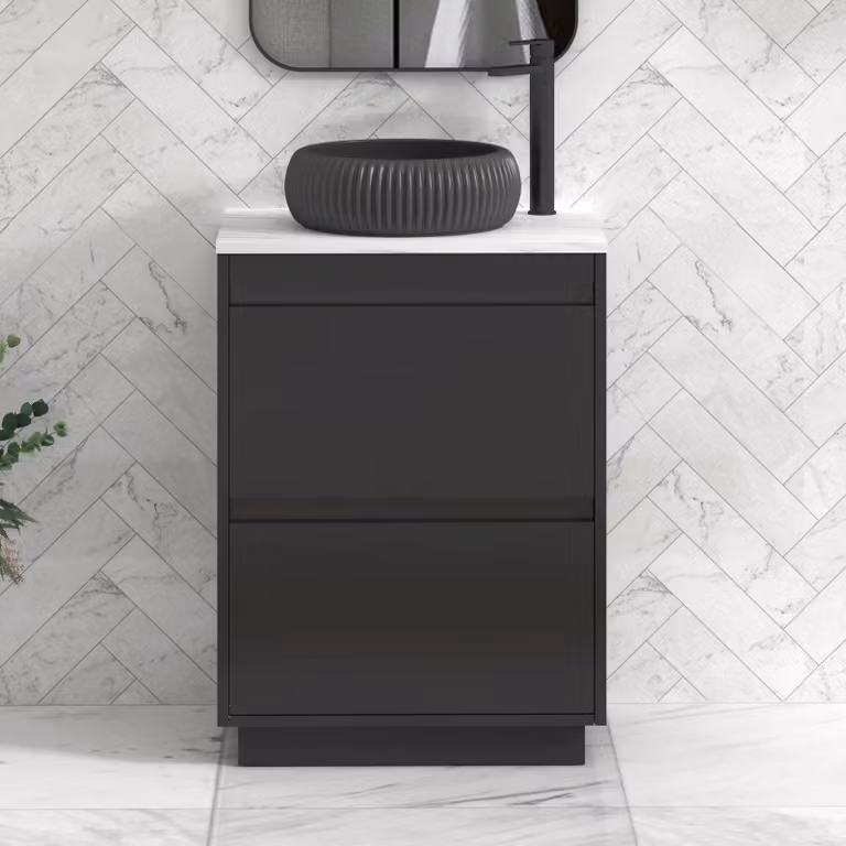 Royal Bathrooms Orion 800mm Matt Obsidian Black Floor Standing Vanity Unit with Milan Black Basin and 2 Drawers