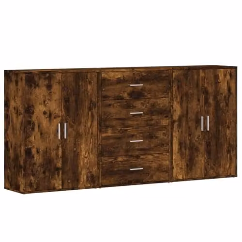 vidaXL Set of 3 Modern Sideboards in Smoked Oak Brown, Engineered Wood, W/D/H: 60 x 31 x 84 cm – 1