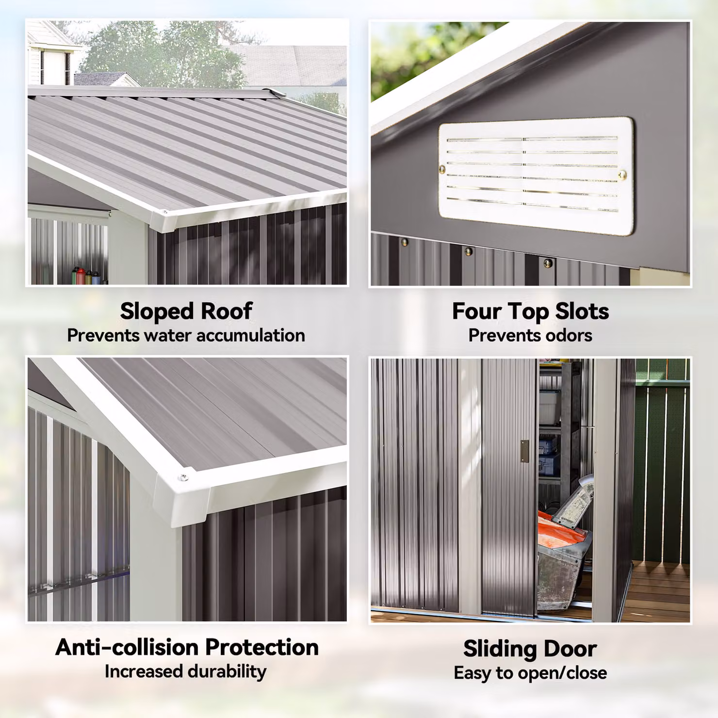 Outsunny Grey Metal Garden Tool Storage Shed with Sliding Door, Sloped Roof and Foundation Kit, W/D/H: 152 x 132 x 188 cm – 6