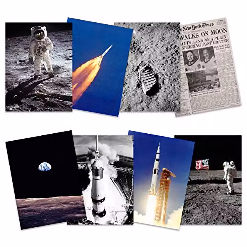 Wee Blue Coo Apollo 11 Moon Landing Saturn V Rocket Wall Art Print Poster Pack of 8, Multicolour