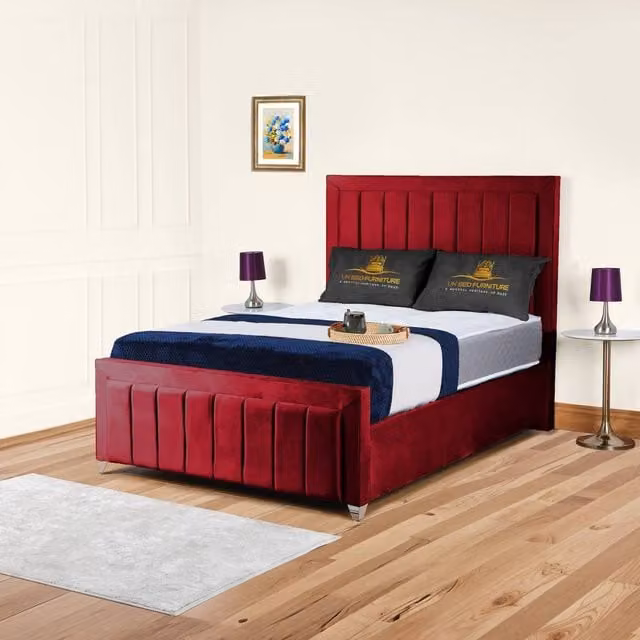 UK Bed Furniture Siarra Super King Ottoman Gas Lift Upholstered Velvet Bed in Red – 1