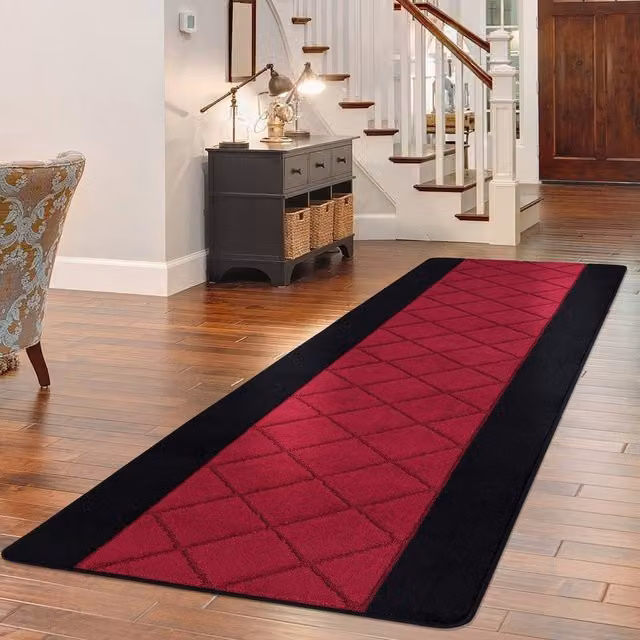 Smart Living Carmela Non-Slip Machine Washable Hallway and Kitchen Door Mat, Red, W: 40 cm x L: 60 cm