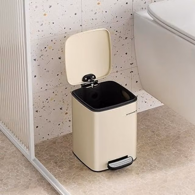 SONGMICS 6 L Stainless Steel Pedal Kitchen Bin with Removable Inner Bucket, Beige
