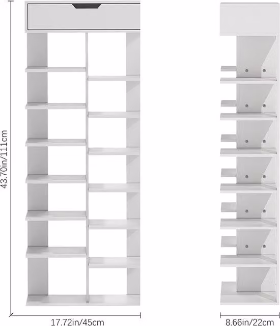 Livingandhome 8-Tier White Freestanding Shoe Rack for Hallways