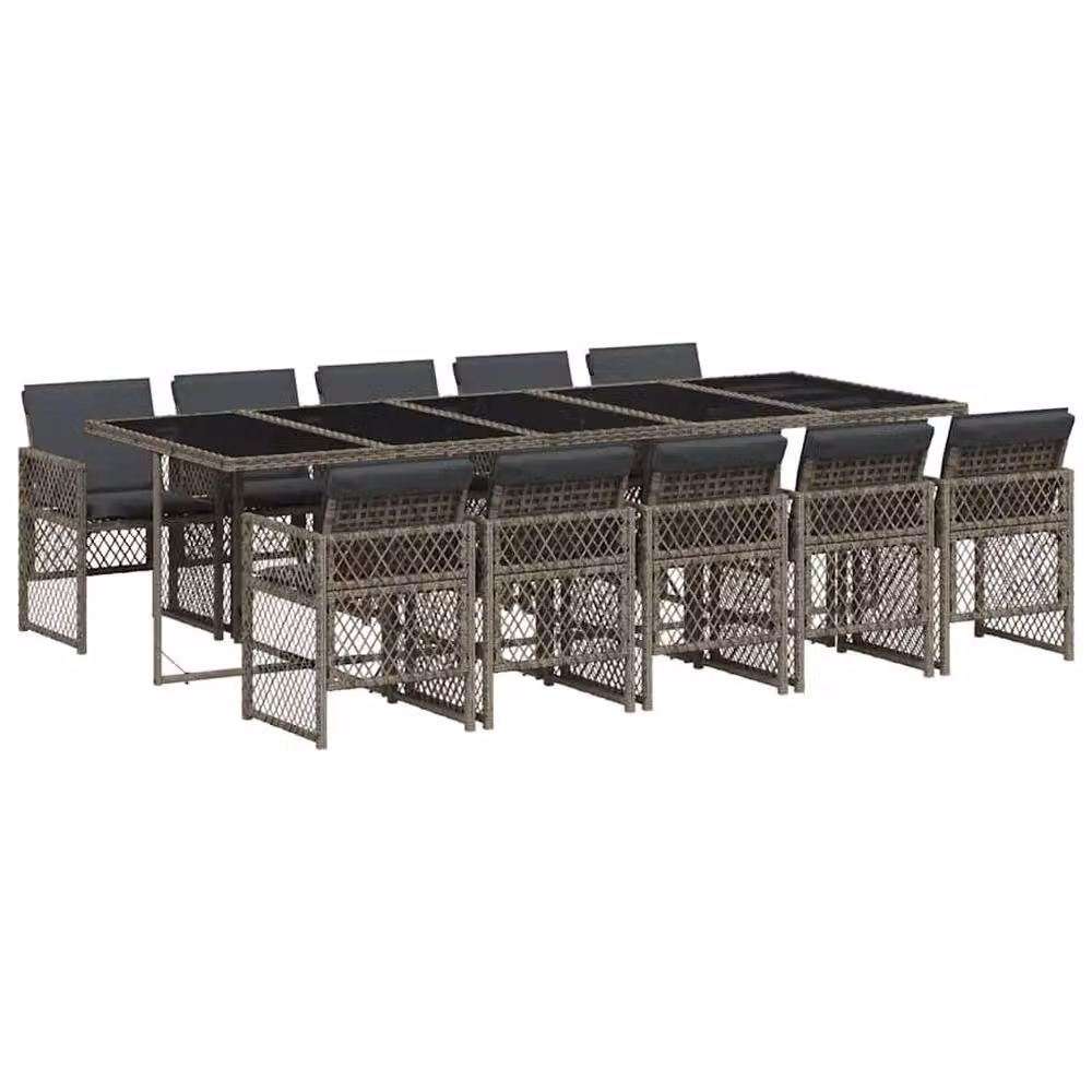 Berkfield Home 11 Piece Grey Poly Rattan Garden Dining Set with Cushions and Glass Table – 2