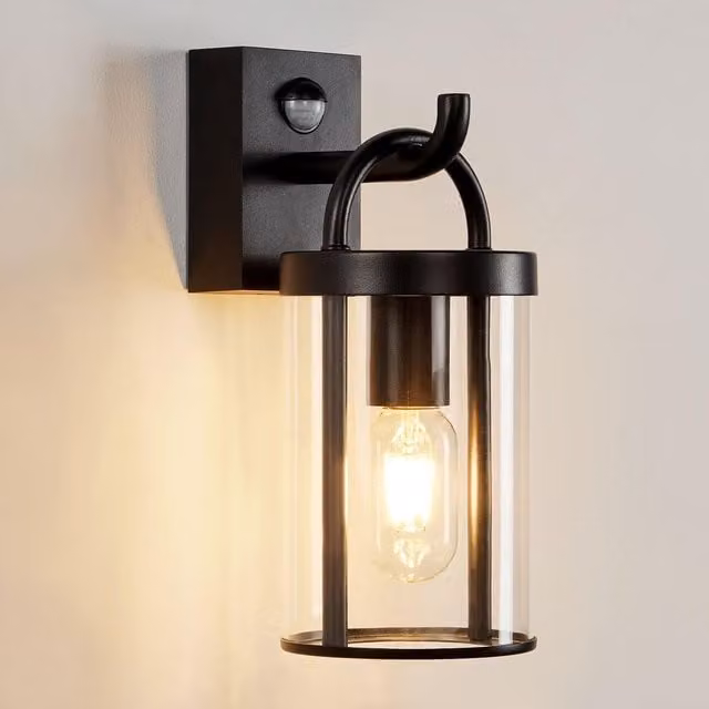 Harper Living Black Retro Industrial Outdoor Wall Lantern with PIR Motion and Dusk Sensor, IP65 Weatherproof Metal Design