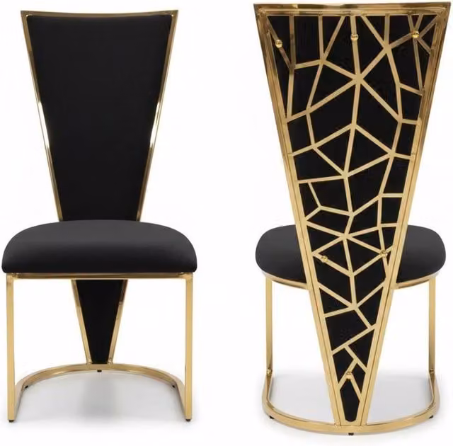 Home Luxe Interior Vienna Set of 2 Modern Dining Chairs in Black and Gold Velvet with Metal Geometric Accents – 1