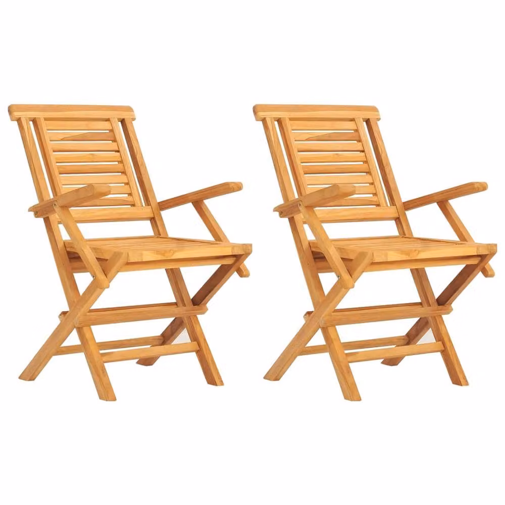 Berkfield Home Set of 2 Folding Garden Chairs in Brown Solid Teak Wood, W/D/H: 56 x 63 x 90 cm – 2