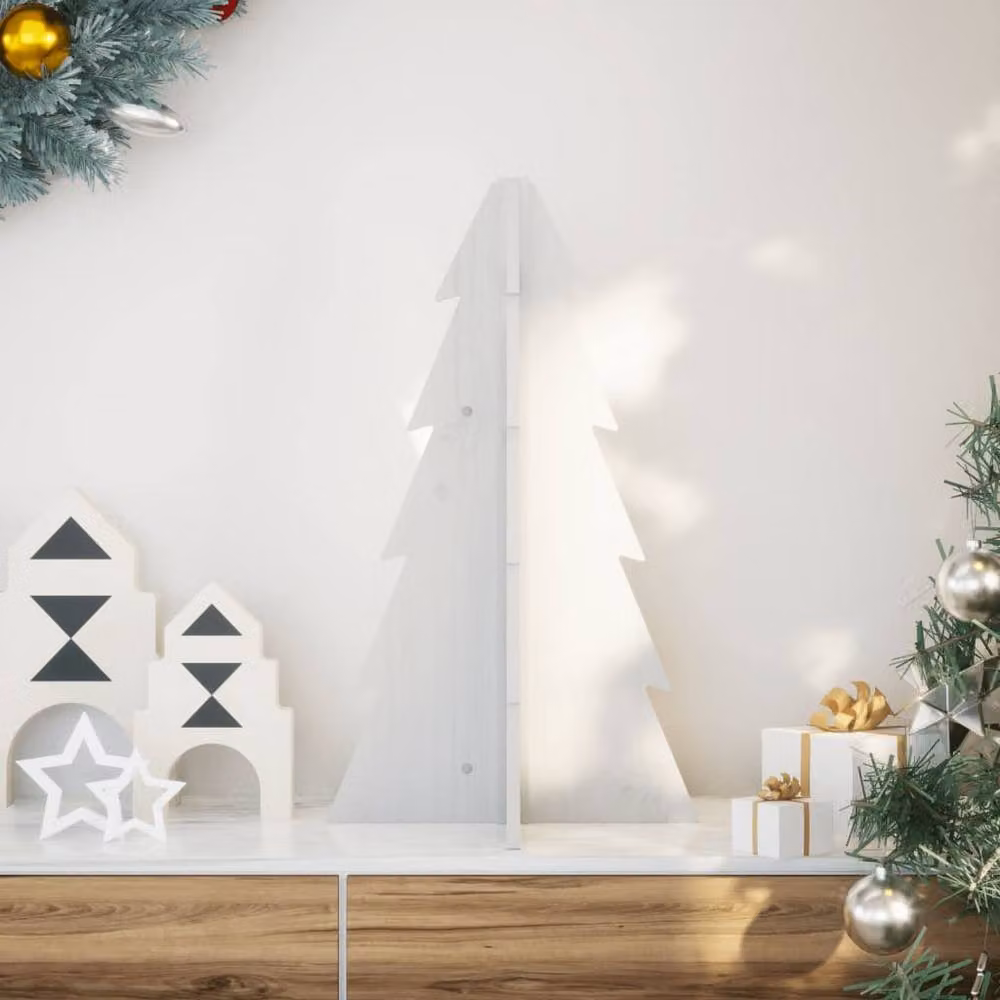 Berkfield Home White Rustic Wooden Tabletop Christmas Tree, Height: 69.5 cm – 2