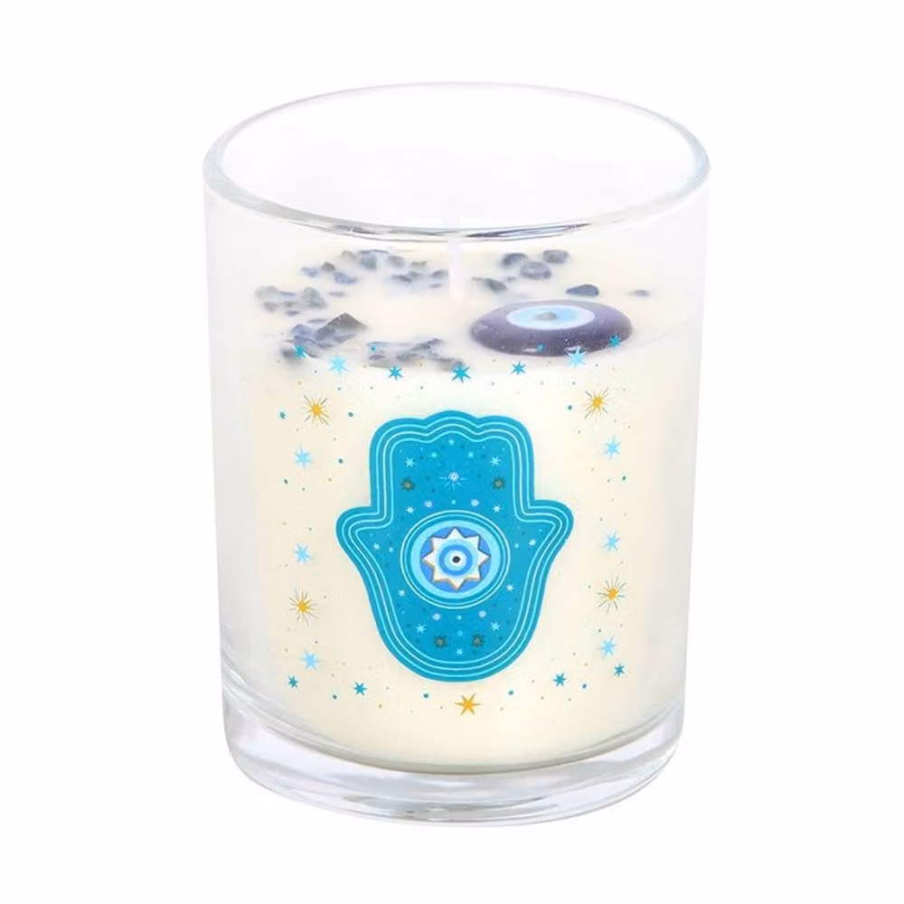 Uniqueful Hand of Hamsa White Rose Pillar and Votive Candle with Crystals – 2