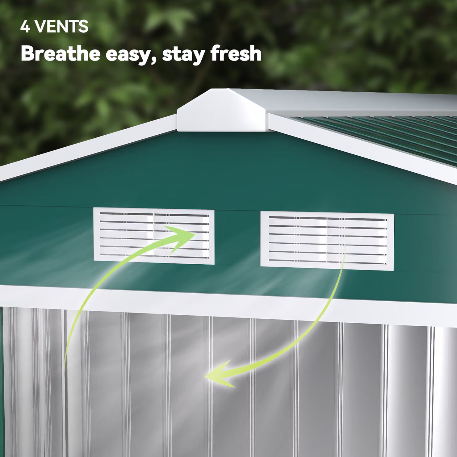 Outsunny Lockable Metal Garden Shed in Green with Gable Roof and Sliding Doors – 5