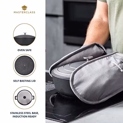 MasterClass Black Cast Aluminium Shallow Casserole Dish, 24cm – 4