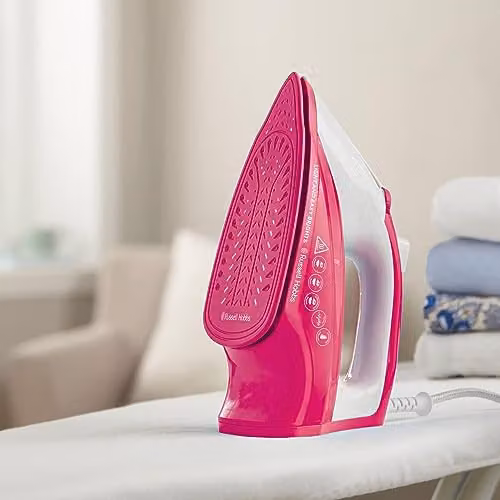 Russell Hobbs Light & Easy Brights Berry Steam Iron in Pink with Ceramic Non-Stick Soleplate, 2400W – 2