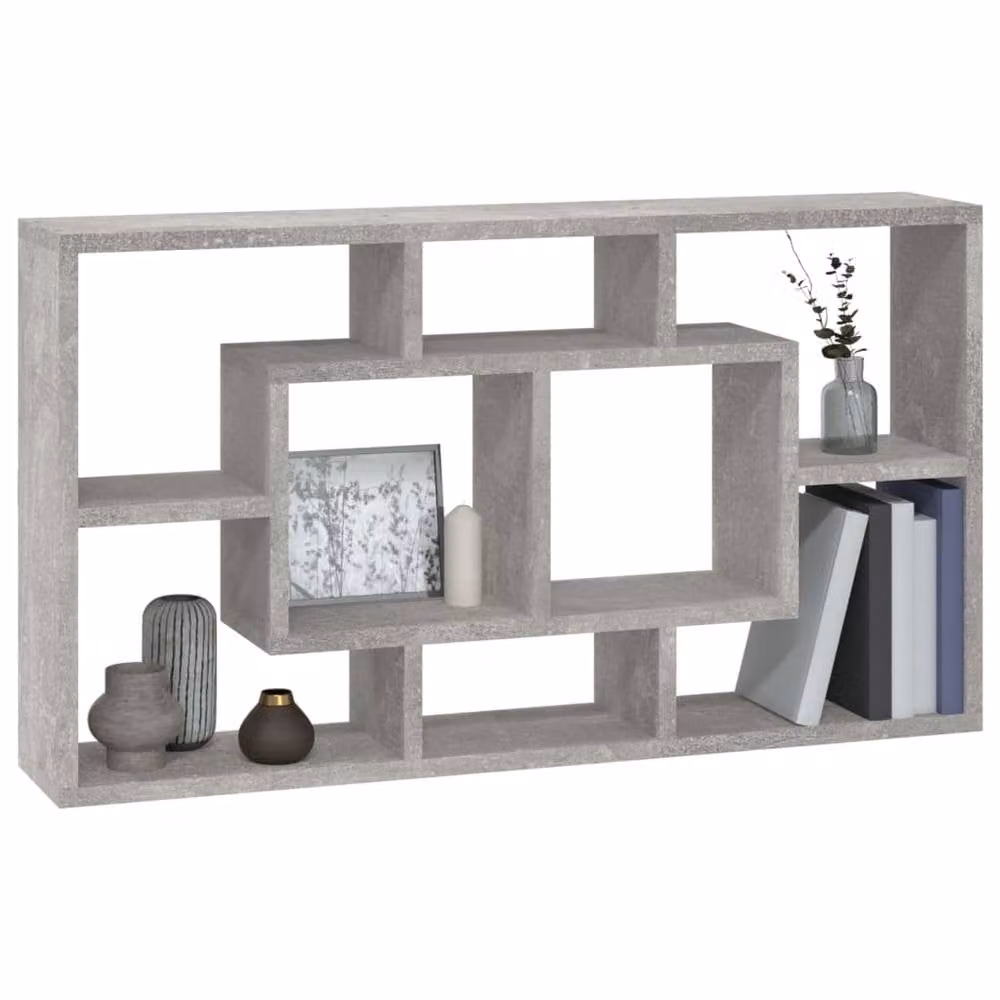 Berkfield Home Wall Mounted Cube Display Shelf with 8 Compartments in Matt Concrete Grey – 3