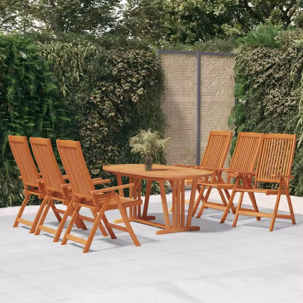 Berkfield Home 7 Piece Rustic Solid Wood Eucalyptus Garden Dining Set in Brown – 2