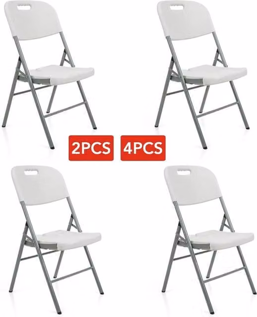 EONLION White Folding Plastic and Metal Chairs for Indoor and Outdoor Garden Use, Height: 100 cm