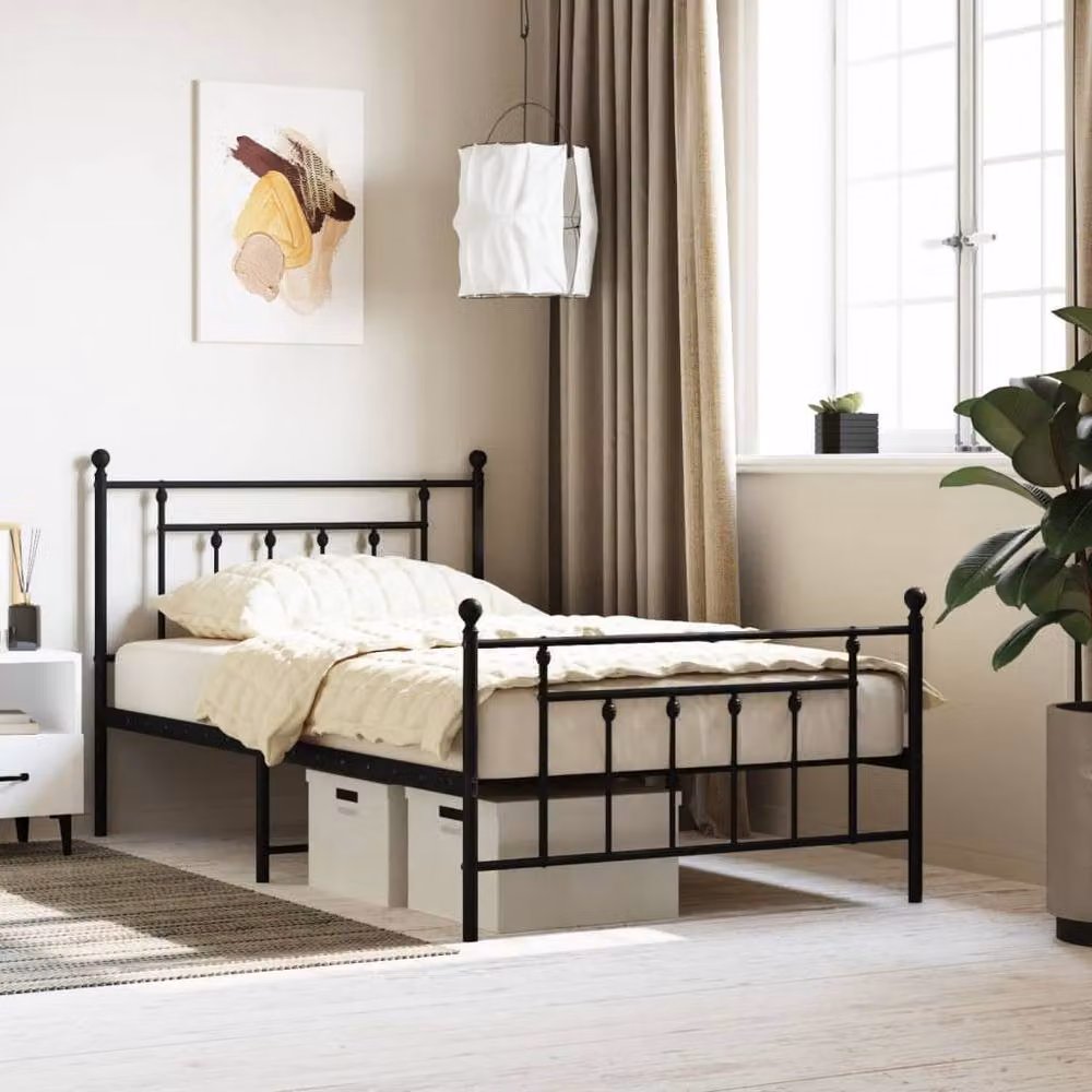 Berkfield Home Metal Bed Frame with Headboard and Footboard in Black W/D/H: 107 x 203 x 97 cm – 2