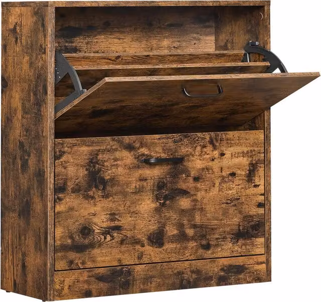VASAGLE Rustic Brown Shoe Cabinet with Tilting Compartments