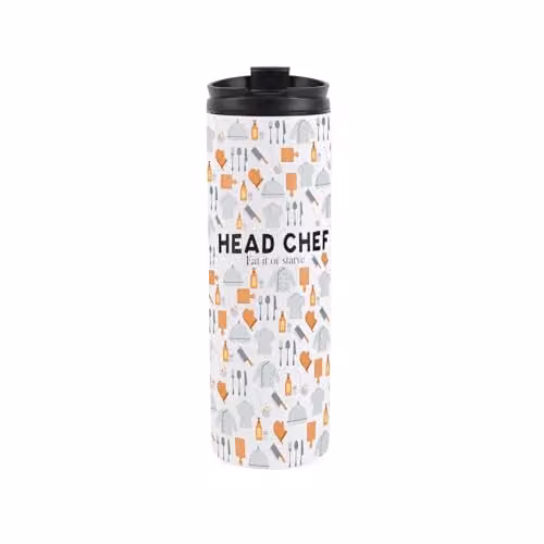 Purely Home Head Chef Travel Mug, Reusable Stainless Steel Vacuum-Sealed Double-Walled 500ml Flask with Lid, Multicoloured – 1