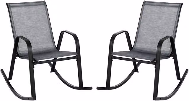 Costway Ergonomic Rocking Armchairs with Armrests in Grey Fabric and Metal