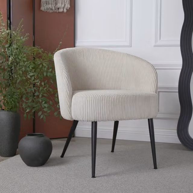 Home Garden Direct Comodo Armchair in Beige Bouclé Fabric with Metal Legs