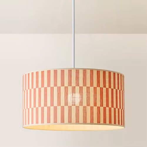 ValueLights Lori Orange Checkerboard Bamboo Drum Ceiling Lamp Shade, Width: 45 cm