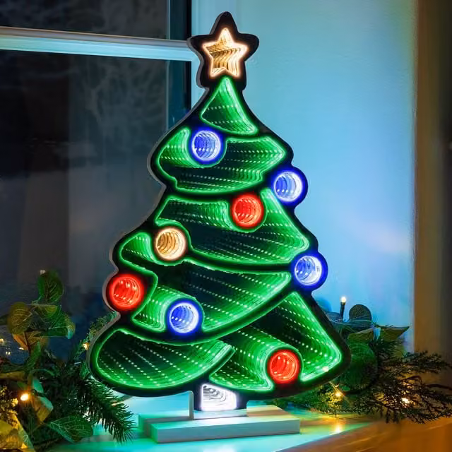 Christow Christmas Infinity Light LED Multicolour Indoor Tabletop Decoration with Wooden Base, Height: 40 cm – 1