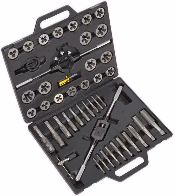 Loops 45pc Imperial Tap and Split Die Set in Silver Alloy Steel for Manual Bar and Socket Threading – 1